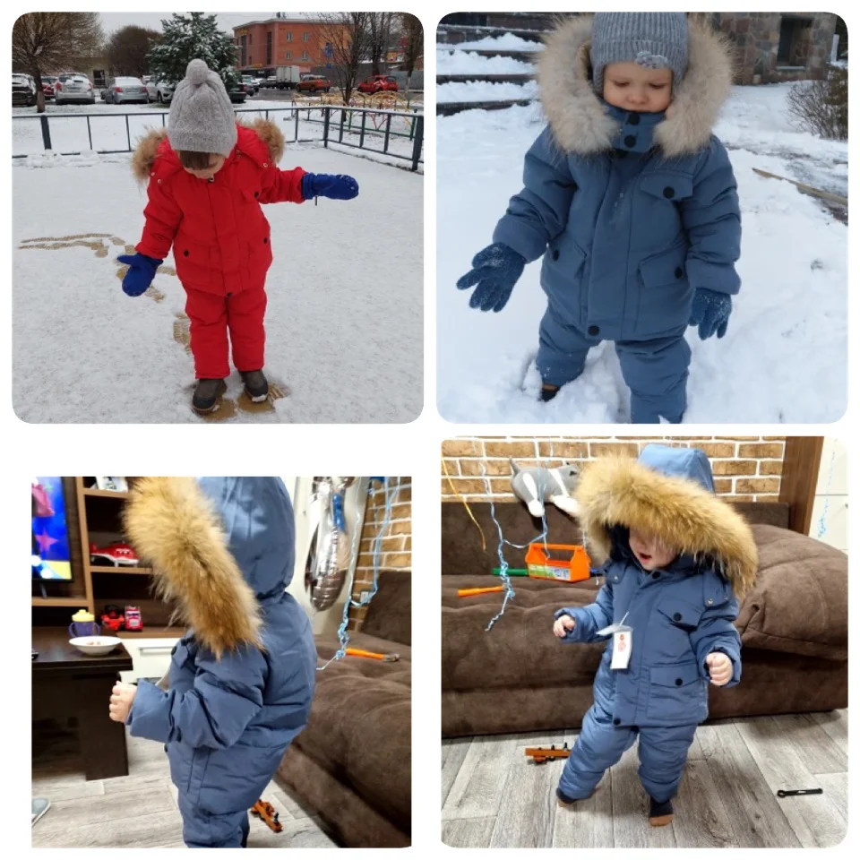 Winter Jackets for Kids Snowsuits Girl Duck Down Coat Boy Fur Collar Outerwear Children Suits insulated Overalls Baby Jumpsuits