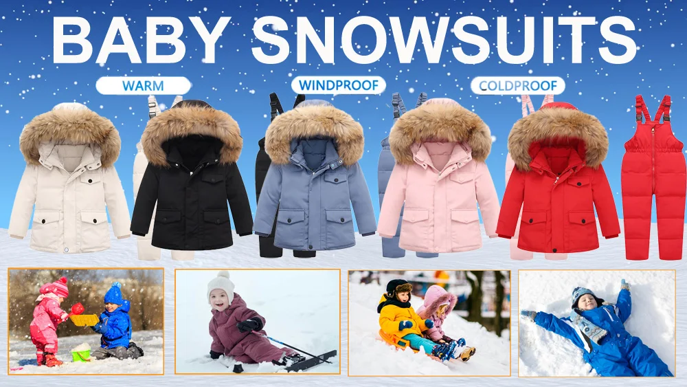 Winter Jackets for Kids Snowsuits Girl Duck Down Coat Boy Fur Collar Outerwear Children Suits insulated Overalls Baby Jumpsuits