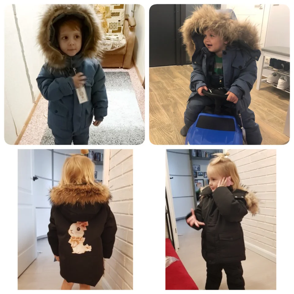 Winter Jackets for Kids Snowsuits Girl Duck Down Coat Boy Fur Collar Outerwear Children Suits insulated Overalls Baby Jumpsuits