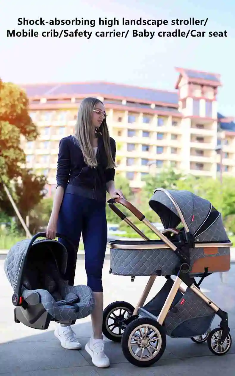 3 in 1 lightweight stroller, Good Quality Four Wheel foldable Baby Stroller With Bassinet And Car Seat,Suitable 0-3 Year Baby