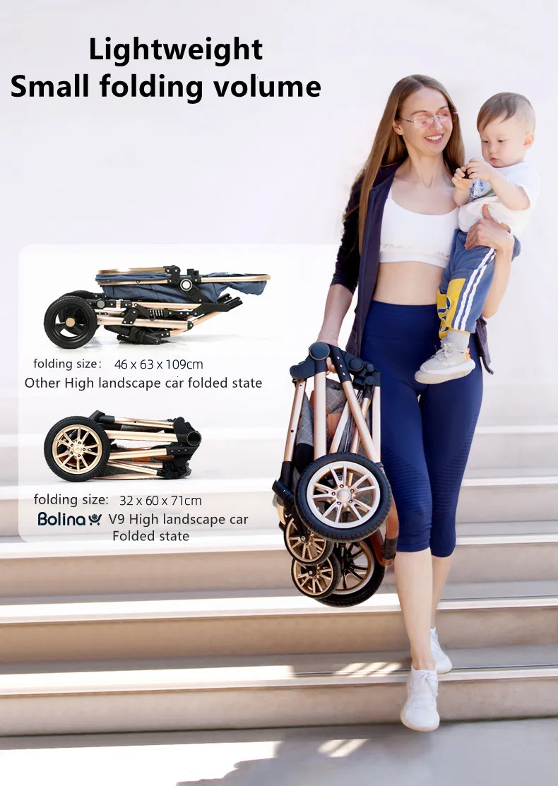 3 in 1 lightweight stroller, Good Quality Four Wheel foldable Baby Stroller With Bassinet And Car Seat,Suitable 0-3 Year Baby