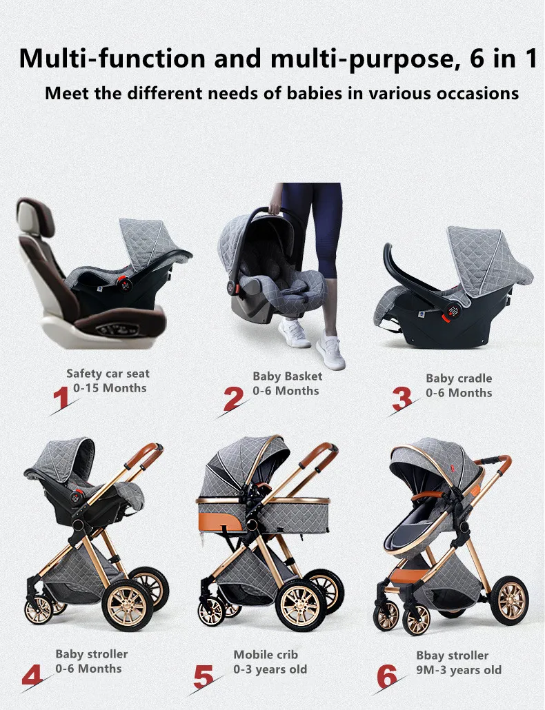3 in 1 lightweight stroller, Good Quality Four Wheel foldable Baby Stroller With Bassinet And Car Seat,Suitable 0-3 Year Baby