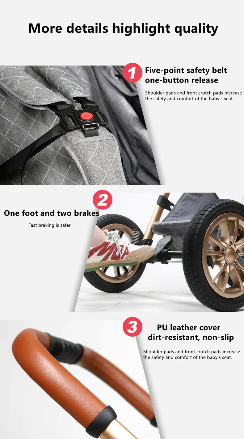 3 in 1 lightweight stroller, Good Quality Four Wheel foldable Baby Stroller With Bassinet And Car Seat,Suitable 0-3 Year Baby