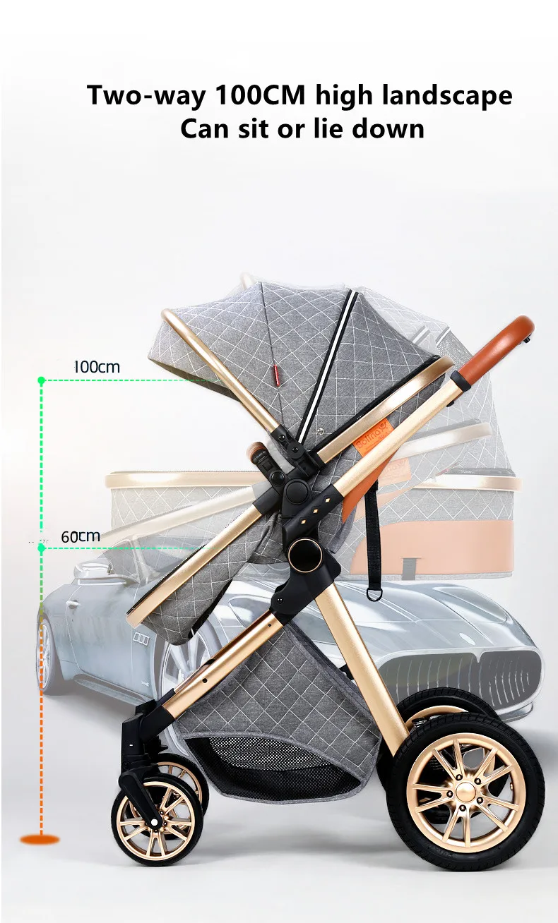 3 in 1 lightweight stroller, Good Quality Four Wheel foldable Baby Stroller With Bassinet And Car Seat,Suitable 0-3 Year Baby