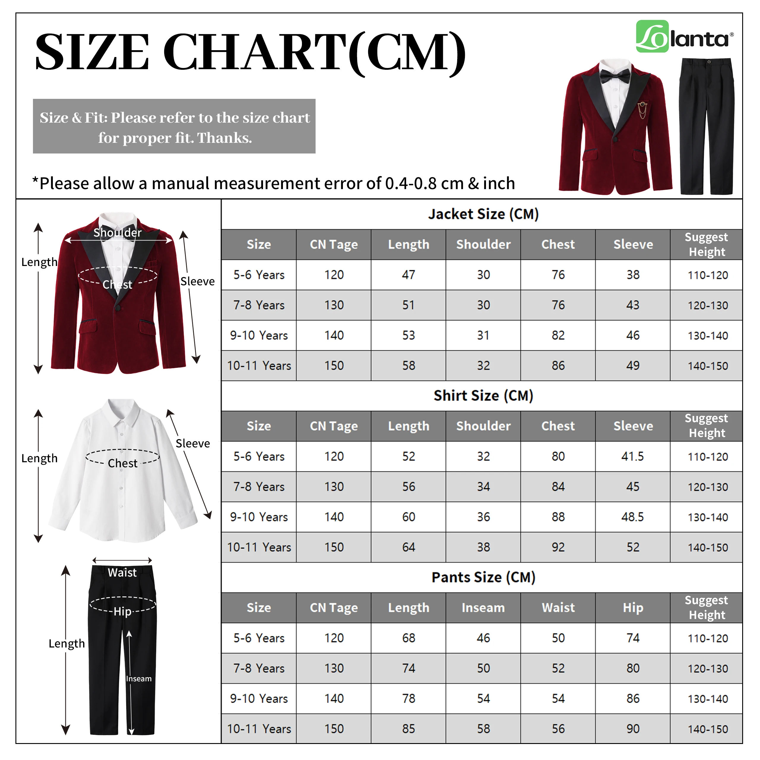 LOlanta 5Pcs Boys Christmas Velvet Formal Suits Kids Slim Tuxedo Set Classic Wedding Birthday Wear 3-12Years