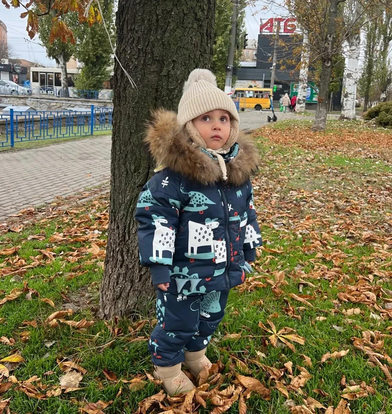 Winter Jackets for Kids Snowsuits Girl Duck Down Coat Boy Fur Collar Outerwear Children Suits Dinosaur Overalls Baby Jumpsuits