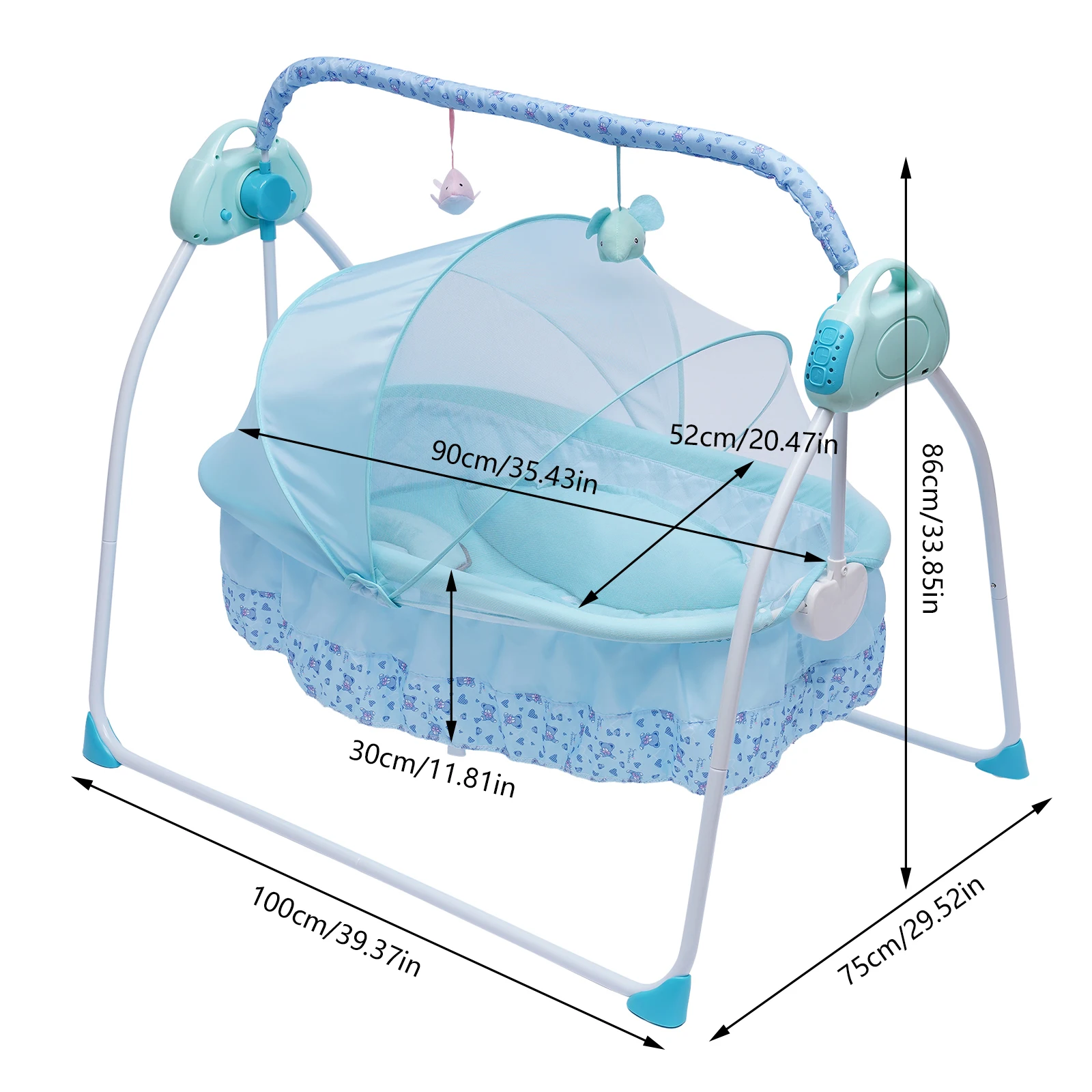 Electric Bluetooth Baby Swing Cradle Bassinet Rocking Crib, Portable Infant Bed, Automatic Swinging Baby Rocking Chair