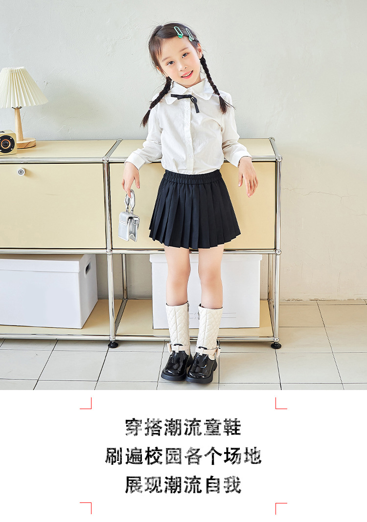 Girls Black Boots Glossy 2024 Side Zipper Children High Boots Bow Kids Versatile Casual Shoes for Catwalk Britain Style Non-slip
