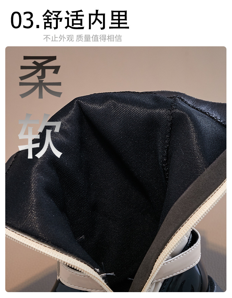 Girls Black Boots Glossy 2024 Side Zipper Children High Boots Bow Kids Versatile Casual Shoes for Catwalk Britain Style Non-slip
