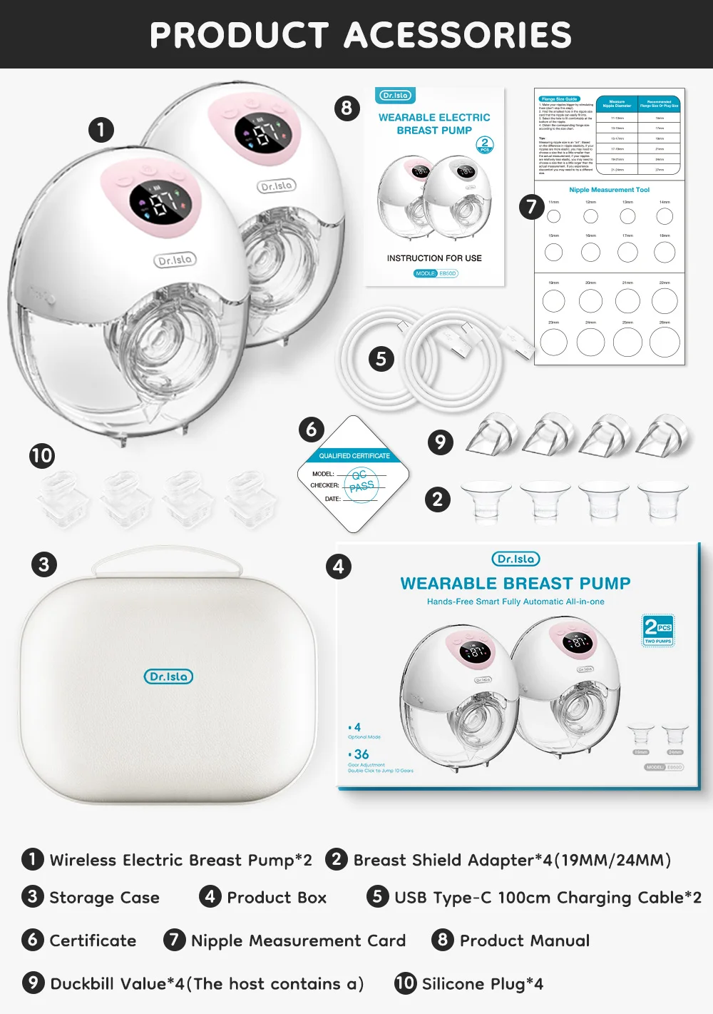MAMIJOY Wearable Electric Breast Pump 4 Modes 36 Suction Levels Hands Free 35dB Low Noise Breast Pumps Breastfeeding EB50&EB50D