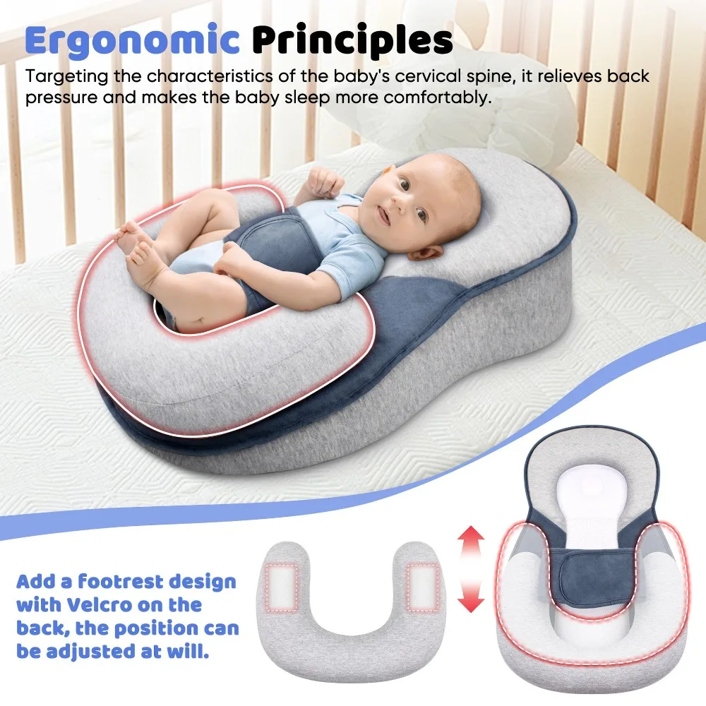 Safety Strap Baby Wedge Pillow Clean Odor Resistant Baby Lounger Pillow Hygienic Reducing Spit-Up Newborn Support Pillow