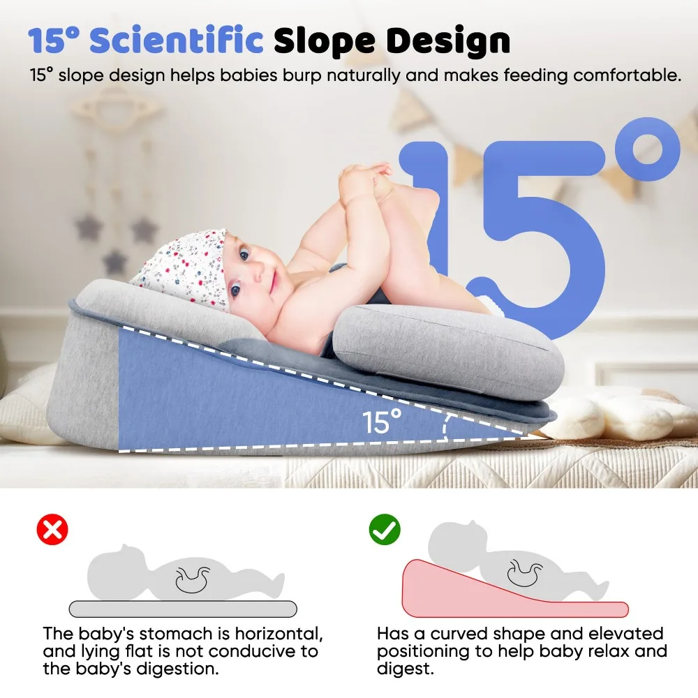 Safety Strap Baby Wedge Pillow Clean Odor Resistant Baby Lounger Pillow Hygienic Reducing Spit-Up Newborn Support Pillow