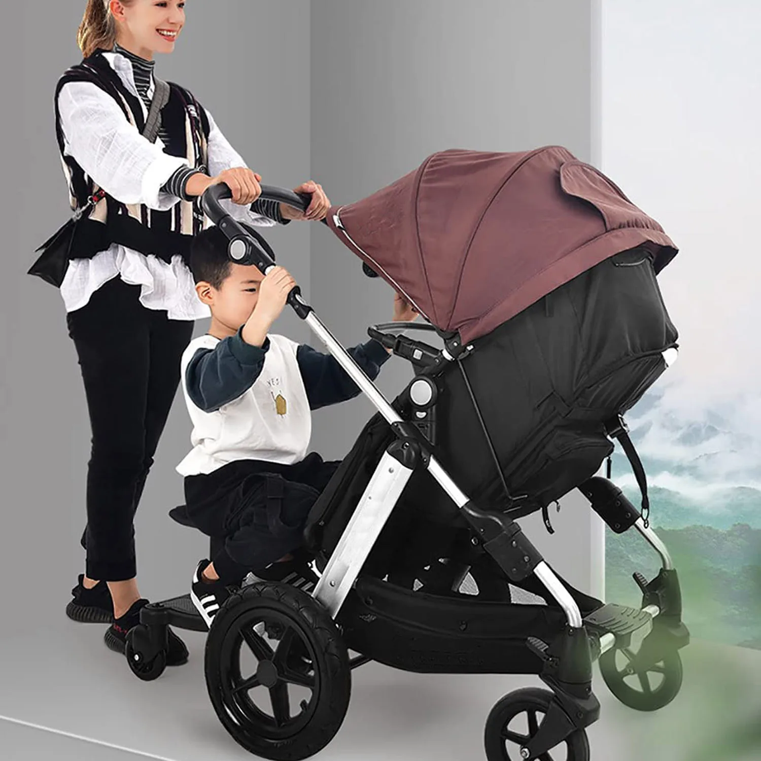 Stroller Board Portable Baby Stroller Board Stand and Sit Dual Purpose Detachable Seat Buggy Board for Aged 2-6 Years