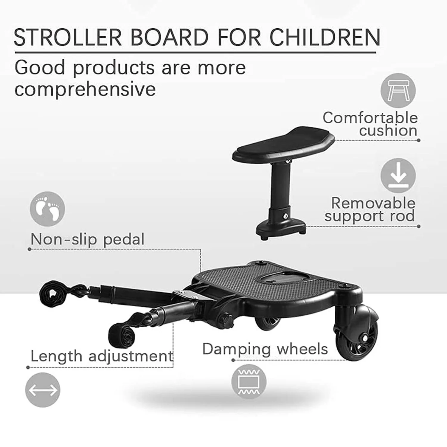 Stroller Board Portable Baby Stroller Board Stand and Sit Dual Purpose Detachable Seat Buggy Board for Aged 2-6 Years