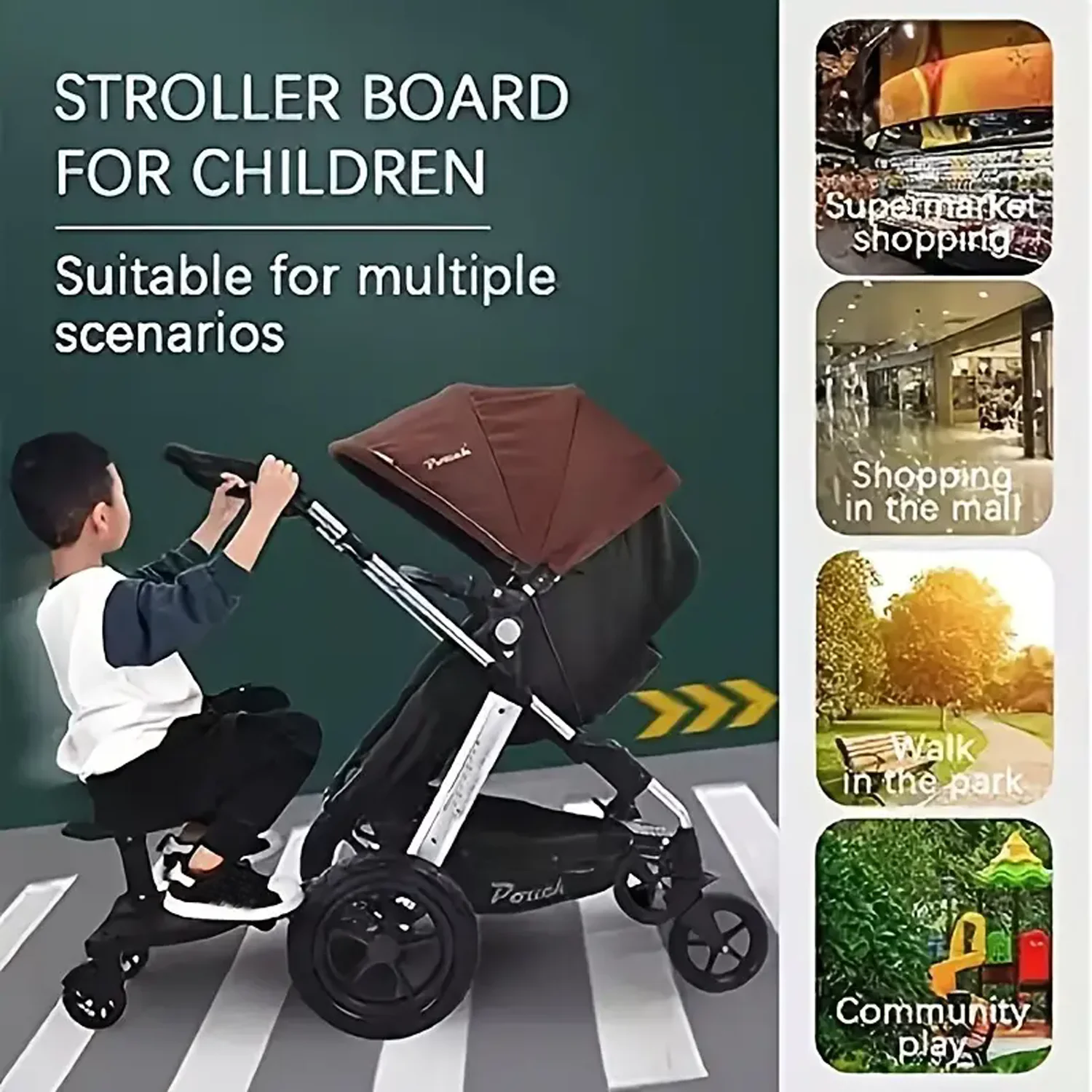 Stroller Board Portable Baby Stroller Board Stand and Sit Dual Purpose Detachable Seat Buggy Board for Aged 2-6 Years