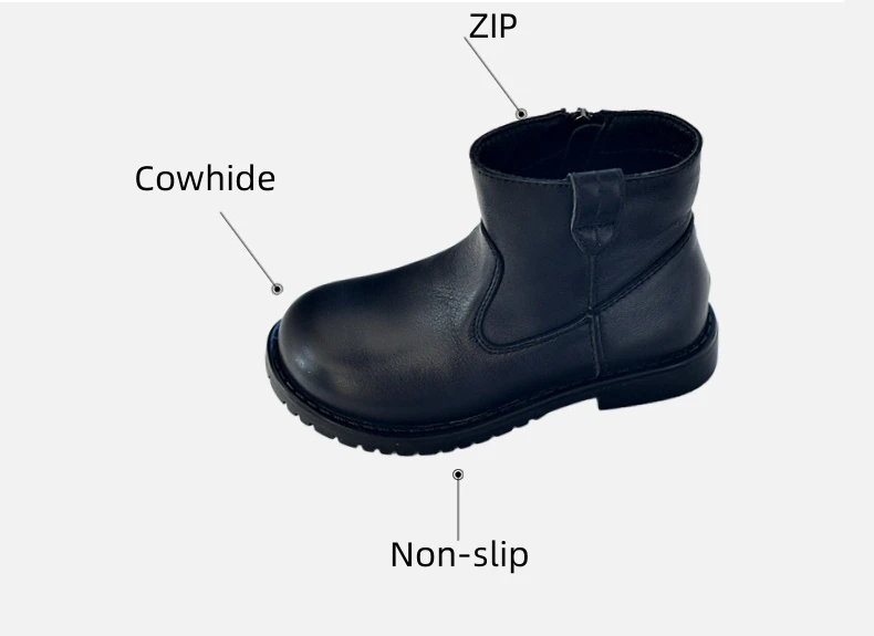 Spring Genuine Leather Children's Riding Boots Winter Warm Plush Cowhide Princess Kids Shoes Baby Girls Boys Snow Boots