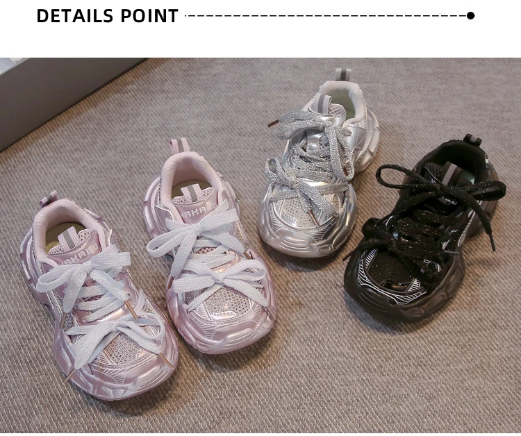 Children Basketball Shoes Shiny Glitter Kids Running Shoes Casual Soft Bottom 2025 Autumn New Students Sneakers Mesh Breathable
