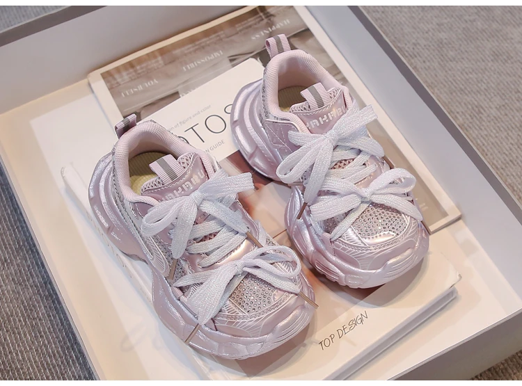 Children Basketball Shoes Shiny Glitter Kids Running Shoes Casual Soft Bottom 2025 Autumn New Students Sneakers Mesh Breathable