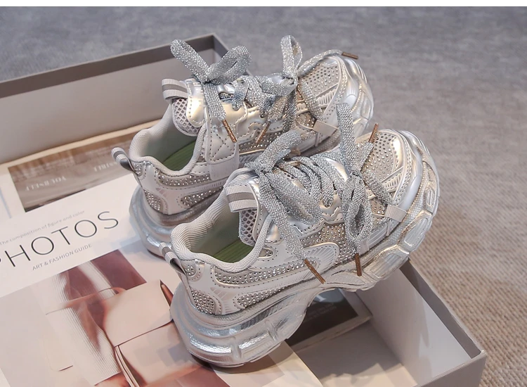 Children Basketball Shoes Shiny Glitter Kids Running Shoes Casual Soft Bottom 2025 Autumn New Students Sneakers Mesh Breathable