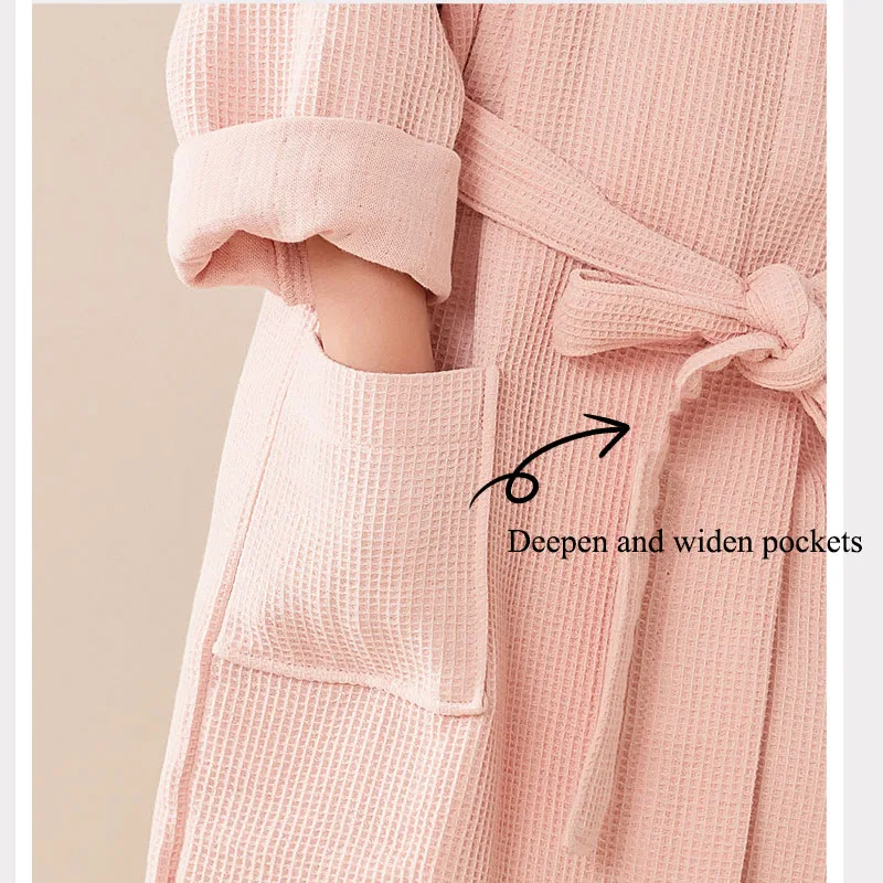 100% Cotton Waffle Kids Hooded Bathrobe Thick Soft Belted Homewear Sleepwear for Girls Boys Bear Solid Design