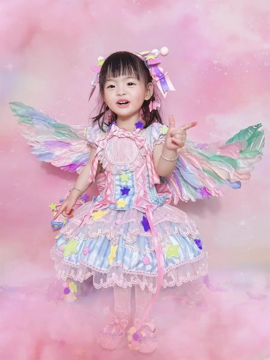 Summer Multicolor girl Backless Lolita Ball Gown Dress kid Princess Stripe Bow Birthday Party dresses Child Performance Clothing