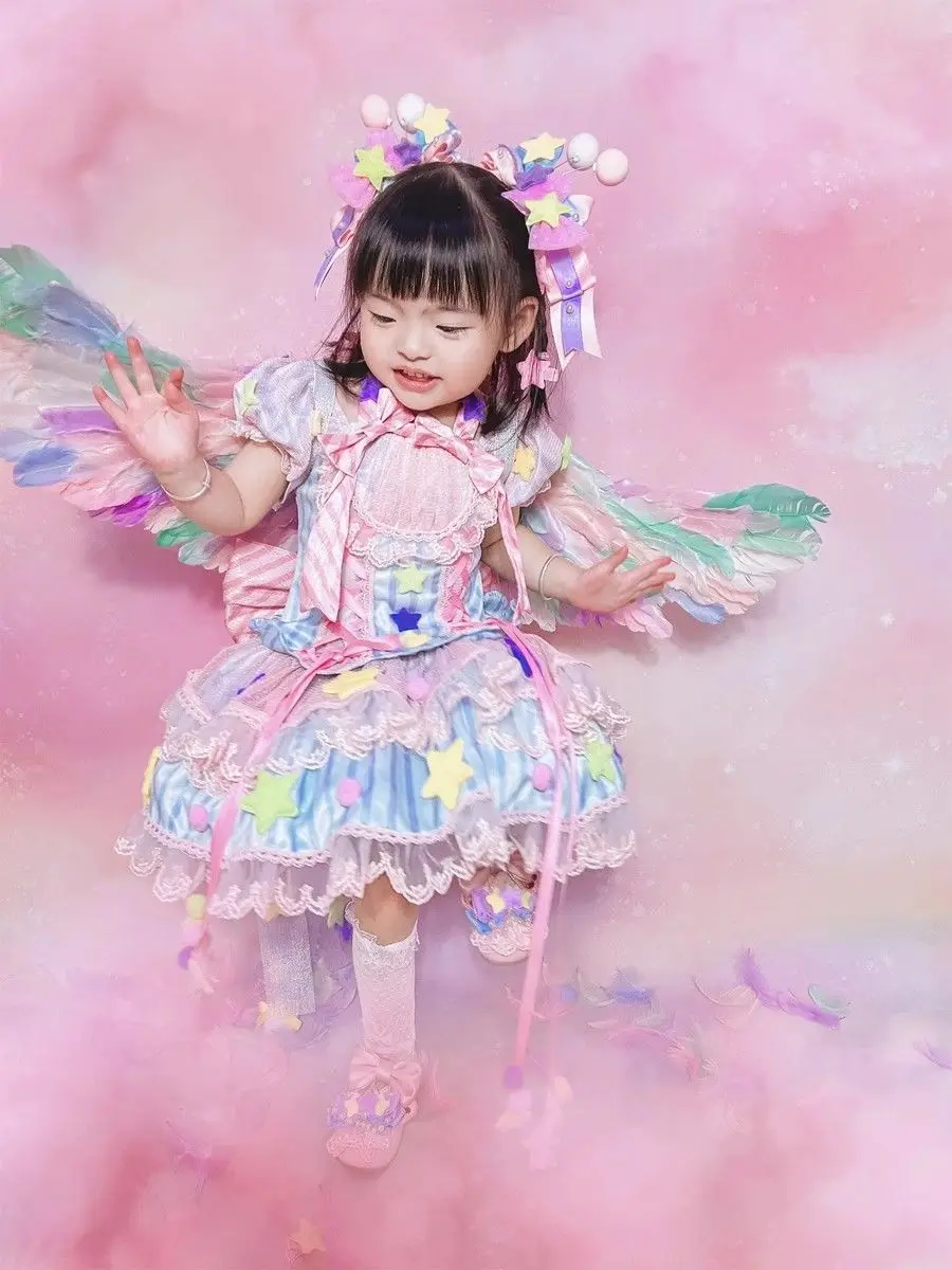 Summer Multicolor girl Backless Lolita Ball Gown Dress kid Princess Stripe Bow Birthday Party dresses Child Performance Clothing