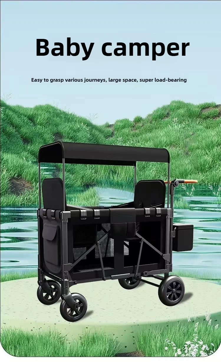 Twin Baby Stroller Children's Outdoor Camping Travel Stroller Children's Camping Stroller High View, Foldable, with Sunshade