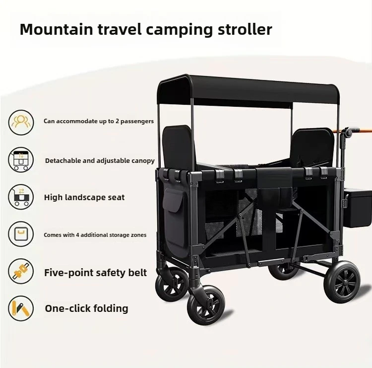 Twin Baby Stroller Children's Outdoor Camping Travel Stroller Children's Camping Stroller High View, Foldable, with Sunshade