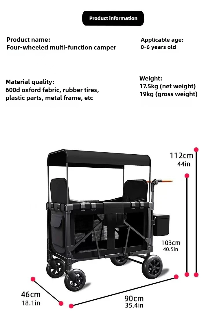 Twin Baby Stroller Children's Outdoor Camping Travel Stroller Children's Camping Stroller High View, Foldable, with Sunshade