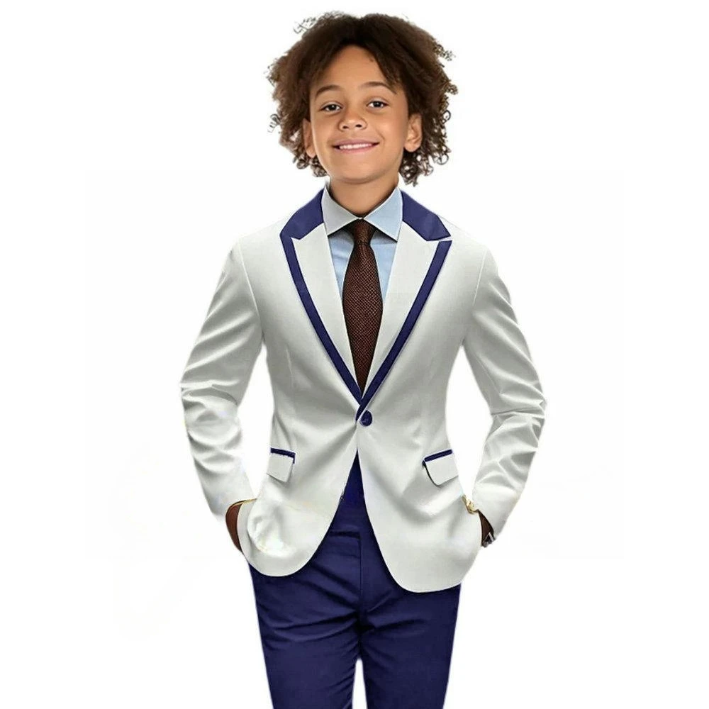 Popular Boy's Color blocked Suits 2 Pieces Jacket Pants For Birthday Party One Button Kids Suit Set Wedding Guest Tuxedo 2-20T