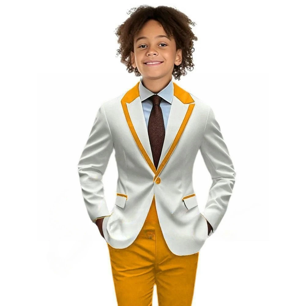 Popular Boy's Color blocked Suits 2 Pieces Jacket Pants For Birthday Party One Button Kids Suit Set Wedding Guest Tuxedo 2-20T