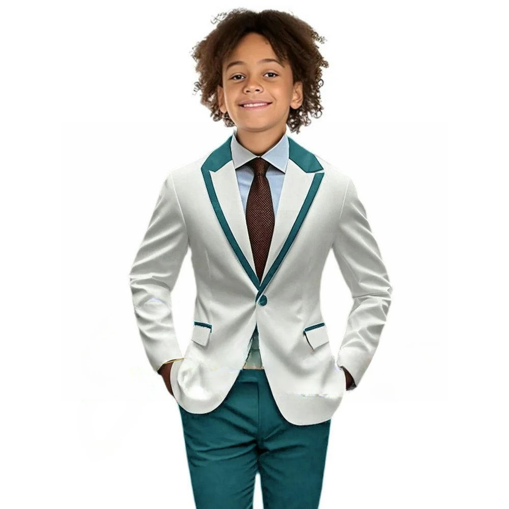 Popular Boy's Color blocked Suits 2 Pieces Jacket Pants For Birthday Party One Button Kids Suit Set Wedding Guest Tuxedo 2-20T