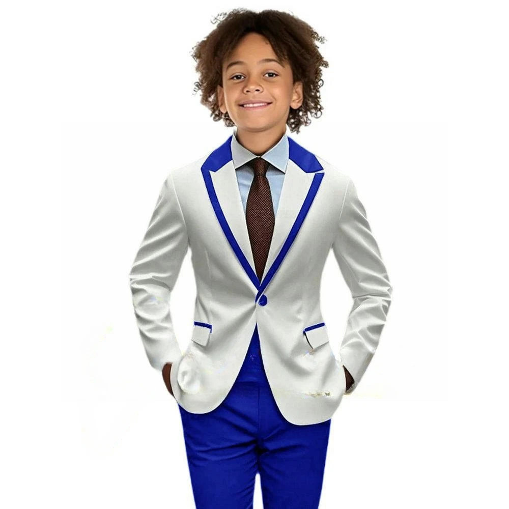 Popular Boy's Color blocked Suits 2 Pieces Jacket Pants For Birthday Party One Button Kids Suit Set Wedding Guest Tuxedo 2-20T