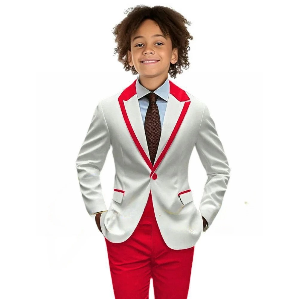 Popular Boy's Color blocked Suits 2 Pieces Jacket Pants For Birthday Party One Button Kids Suit Set Wedding Guest Tuxedo 2-20T