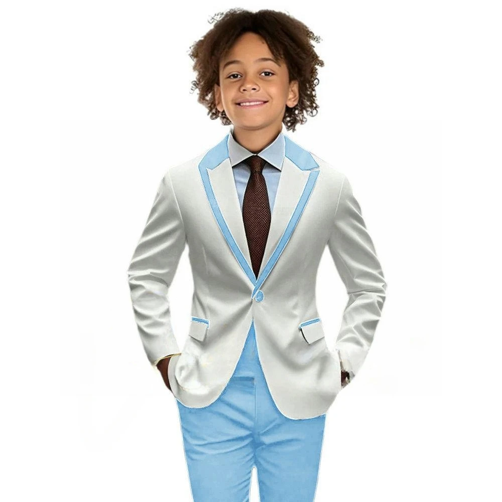 Popular Boy's Color blocked Suits 2 Pieces Jacket Pants For Birthday Party One Button Kids Suit Set Wedding Guest Tuxedo 2-20T