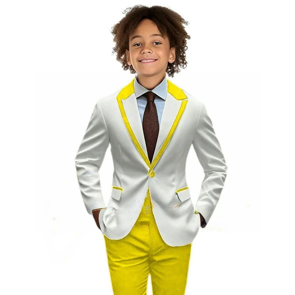 Popular Boy's Color blocked Suits 2 Pieces Jacket Pants For Birthday Party One Button Kids Suit Set Wedding Guest Tuxedo 2-20T