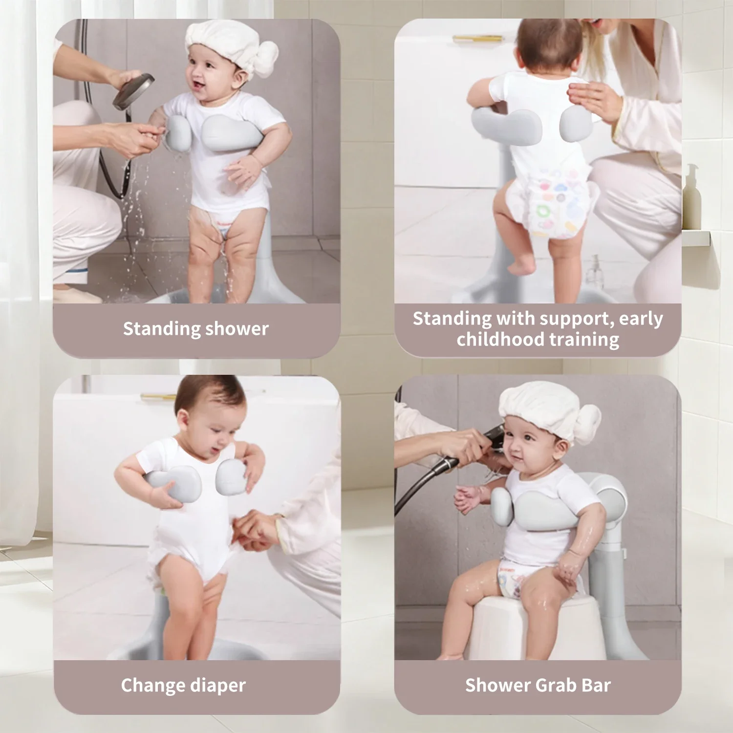 Baby Bath Stand, Baby Bath Assistant,Bath Support with Adjustable Height & Armrest, Removable, Bath Rack with Anti-Slip Base