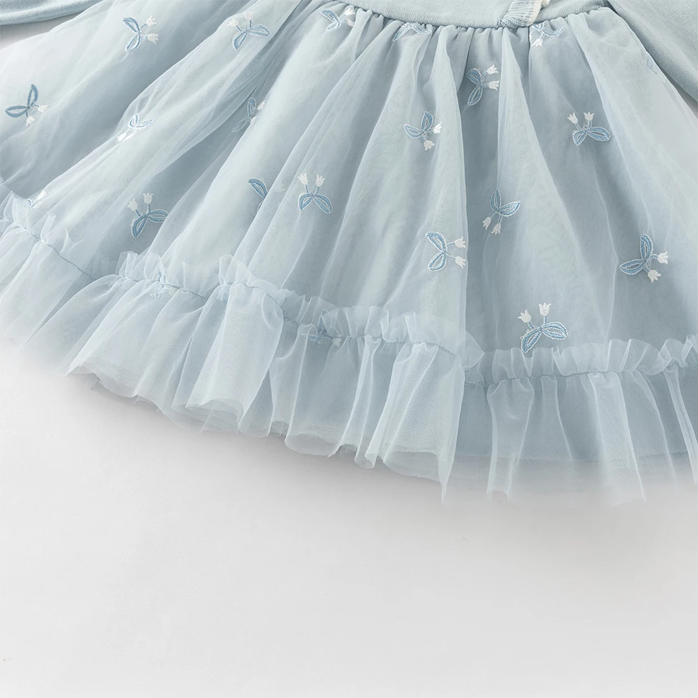 Dave Bella Elegant Dress For Girls Spring Children Sweater Princess Mesh Dress Long Sleeve Charm Outdoor Kids Clothing DB1260706