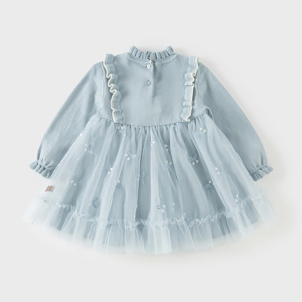 Dave Bella Elegant Dress For Girls Spring Children Sweater Princess Mesh Dress Long Sleeve Charm Outdoor Kids Clothing DB1260706