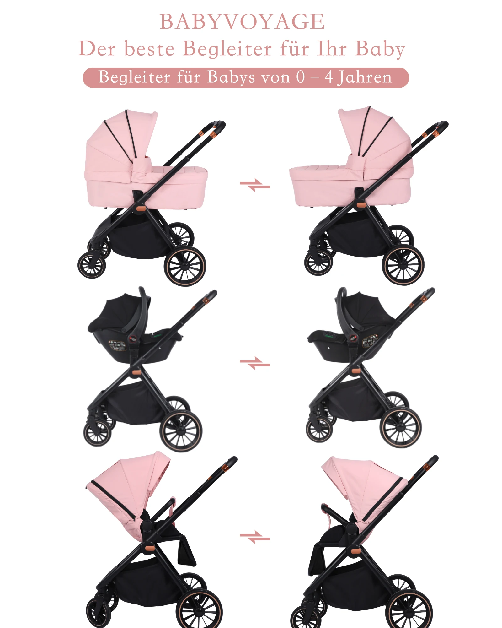 Pink Multifunctional Baby Stroller Travel System Lightweight Frame Folding Gray with Car Seat Carrycot - Easy to Carry