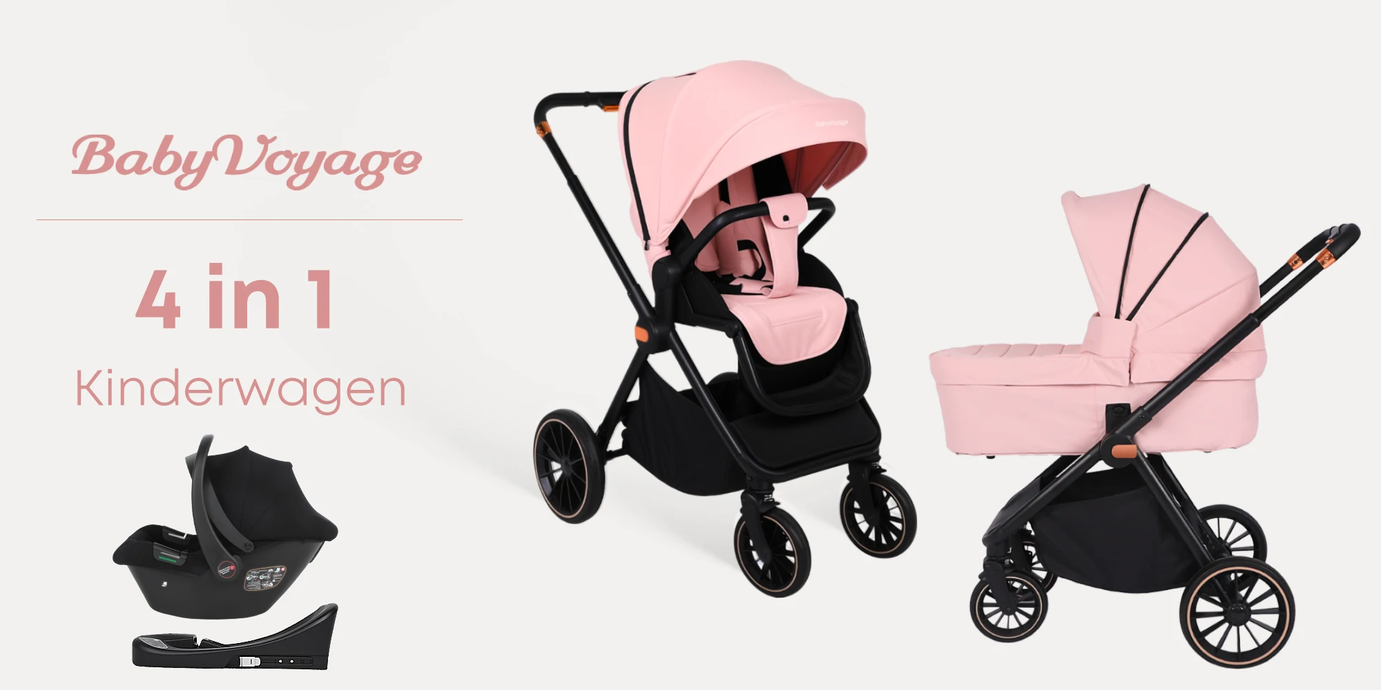 Pink Multifunctional Baby Stroller Travel System Lightweight Frame Folding Gray with Car Seat Carrycot - Easy to Carry