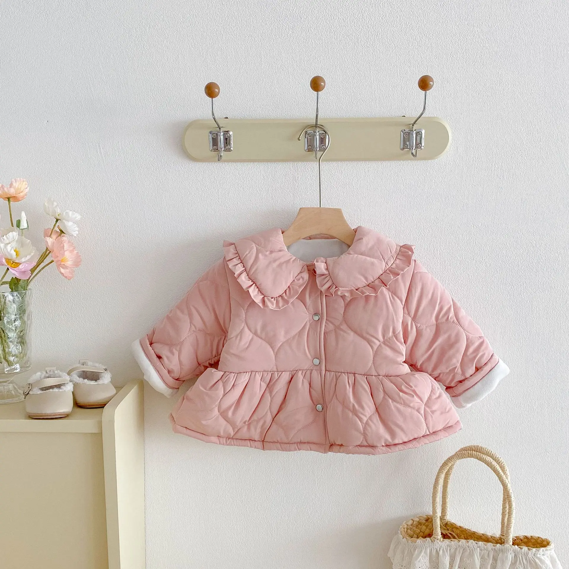 2025 Winter New Girls Warm Coat Children Plus Velvet Thick Lapel Jacket Baby Girl Long Sleeve Cotton Padded Jacket Kids Clothes