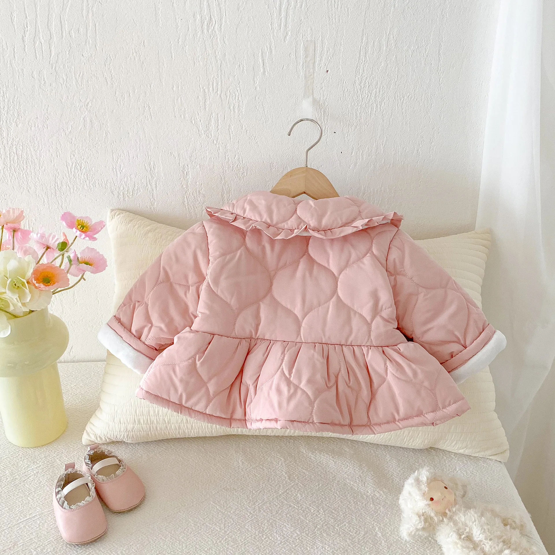 2025 Winter New Girls Warm Coat Children Plus Velvet Thick Lapel Jacket Baby Girl Long Sleeve Cotton Padded Jacket Kids Clothes