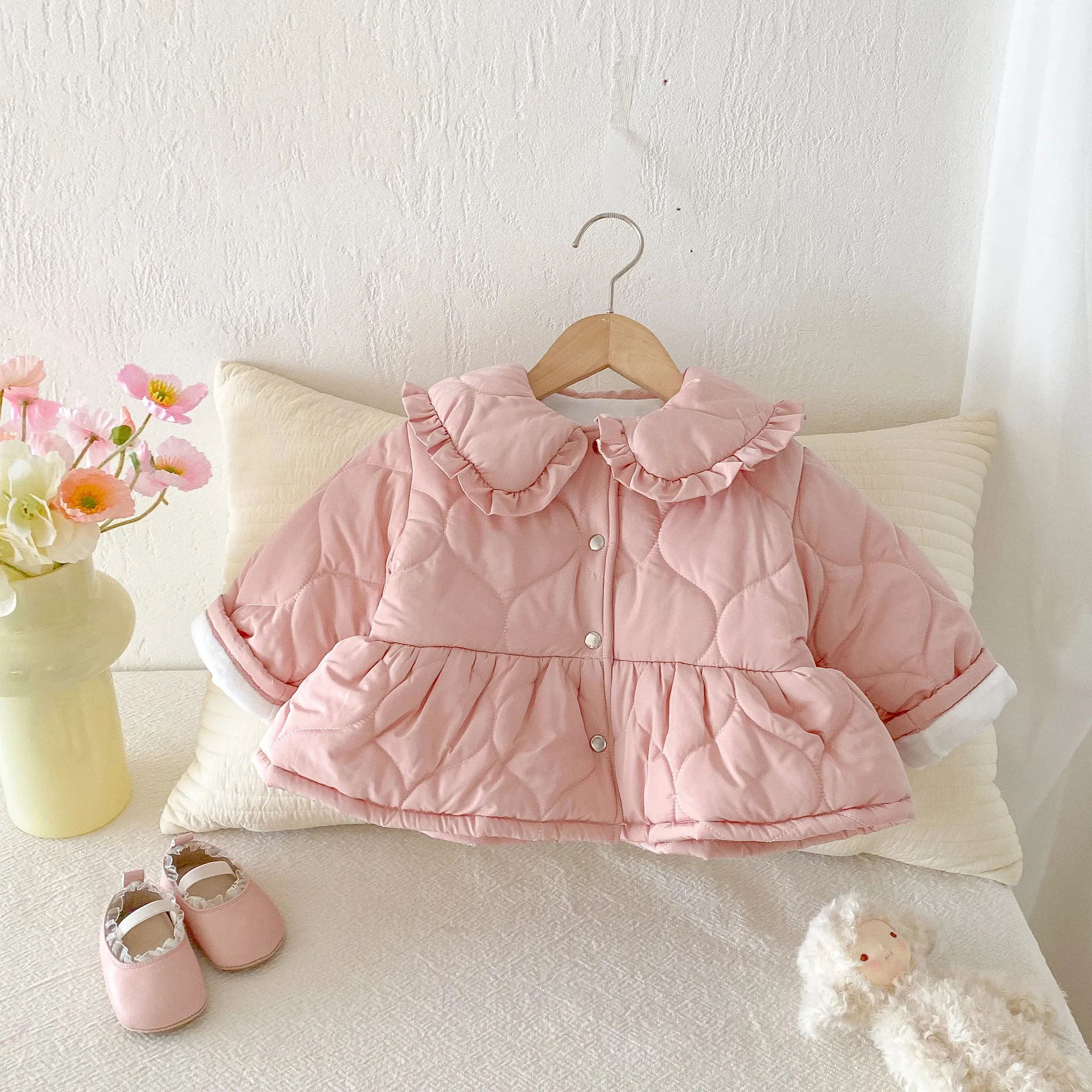 2025 Winter New Girls Warm Coat Children Plus Velvet Thick Lapel Jacket Baby Girl Long Sleeve Cotton Padded Jacket Kids Clothes