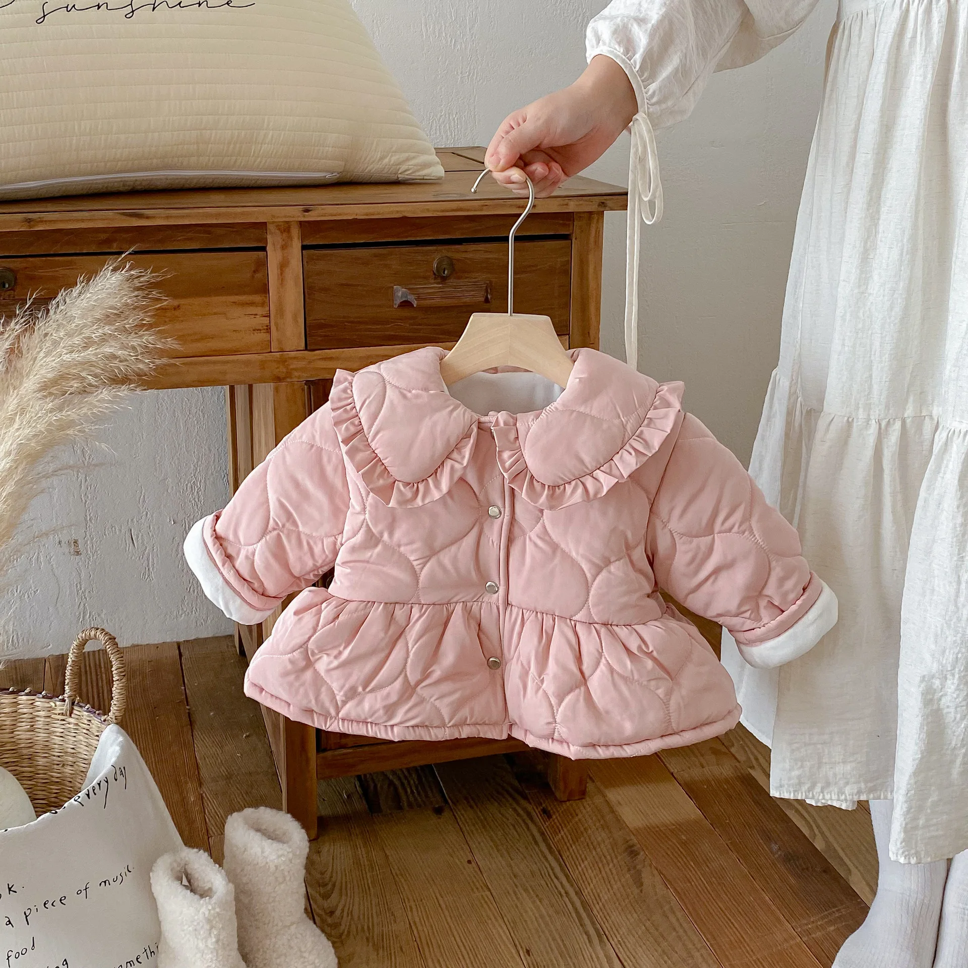 2025 Winter New Girls Warm Coat Children Plus Velvet Thick Lapel Jacket Baby Girl Long Sleeve Cotton Padded Jacket Kids Clothes