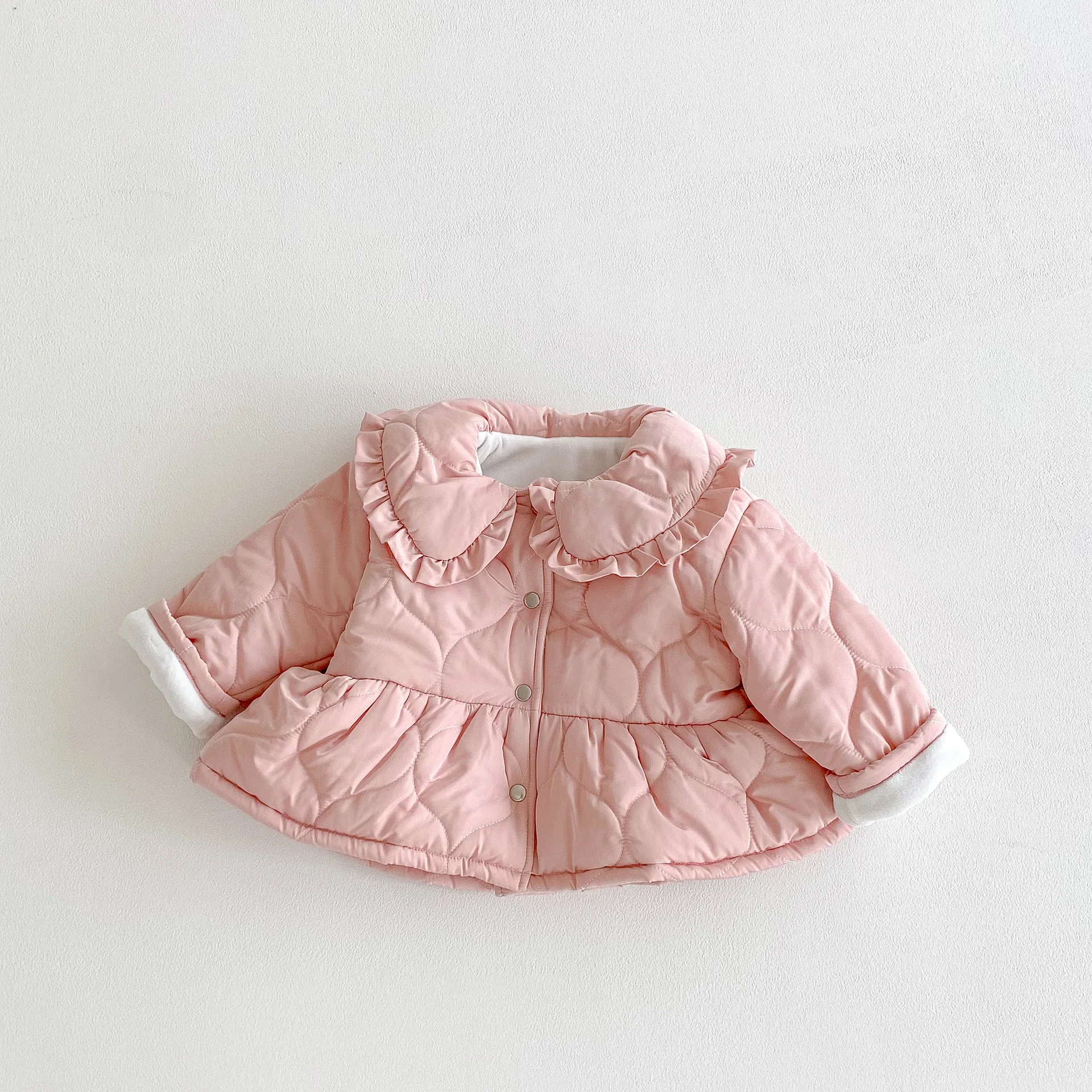 2025 Winter New Girls Warm Coat Children Plus Velvet Thick Lapel Jacket Baby Girl Long Sleeve Cotton Padded Jacket Kids Clothes
