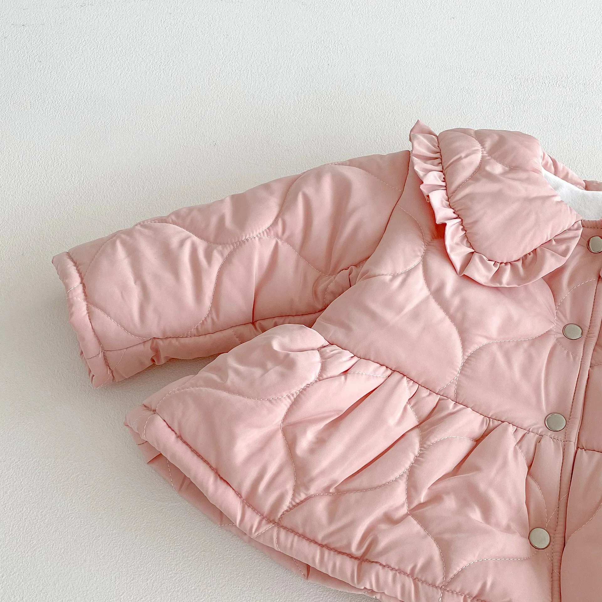 2025 Winter New Girls Warm Coat Children Plus Velvet Thick Lapel Jacket Baby Girl Long Sleeve Cotton Padded Jacket Kids Clothes