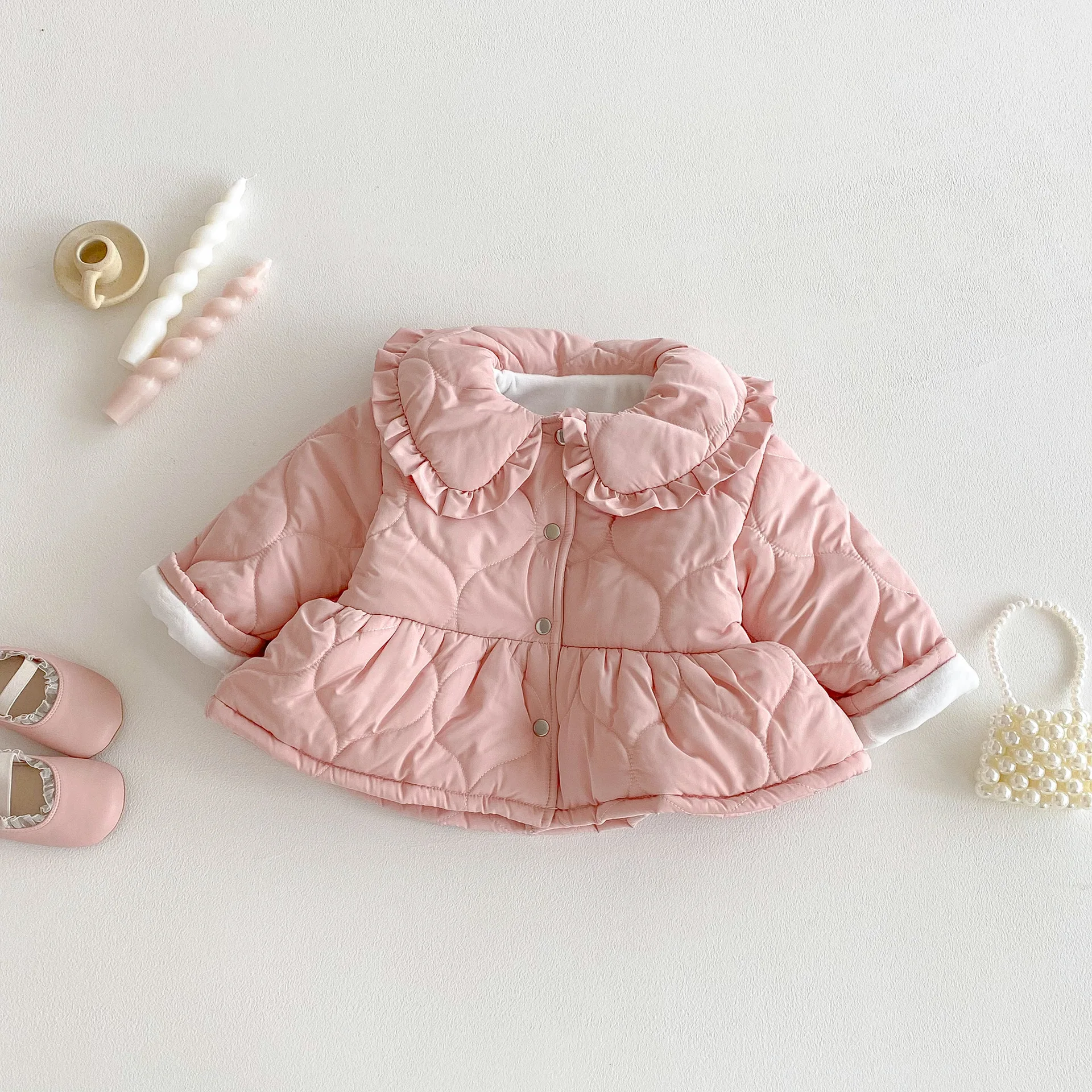 2025 Winter New Girls Warm Coat Children Plus Velvet Thick Lapel Jacket Baby Girl Long Sleeve Cotton Padded Jacket Kids Clothes