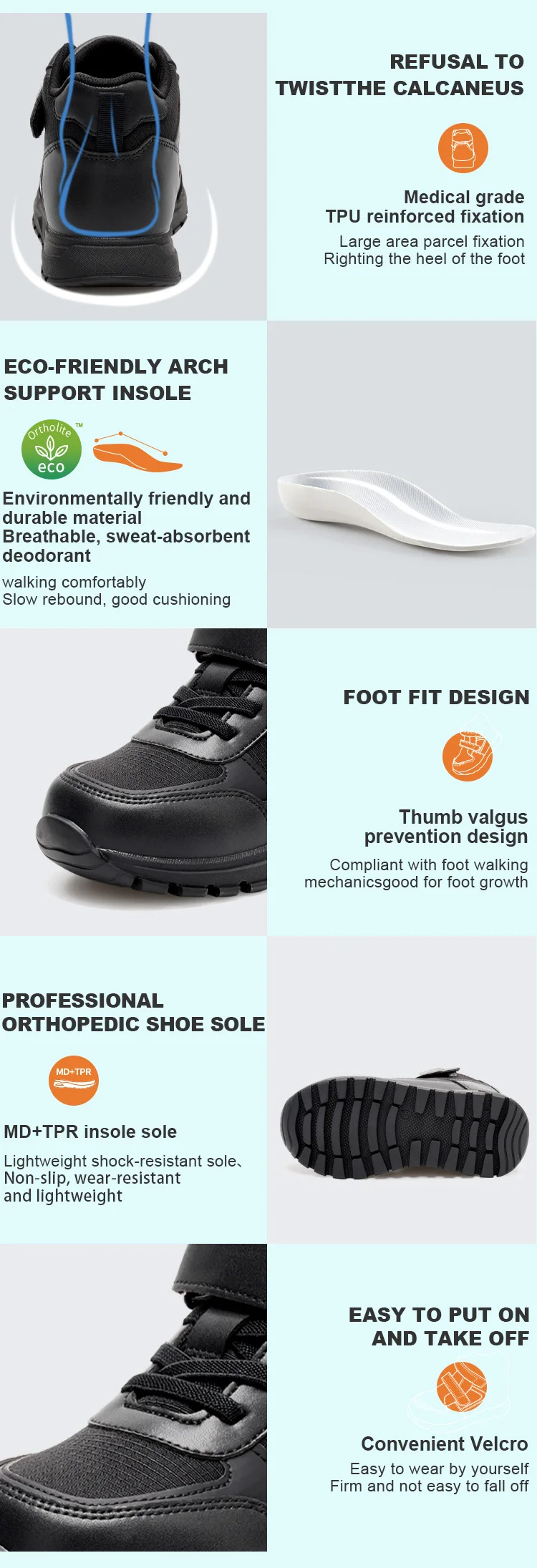 Princepard Orthopedic Sneakers for Kids & Toddlers High Top Black School Shoes with Arch And Ankle Support Corrective Casual