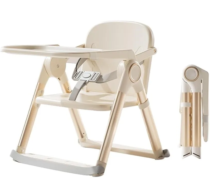 3-in-1 Convertible Portable Dining Booster Seat, Adjustable Foldable Baby High Chair with Detachable Double-Layer Dinner Plate, Lightweight Travel Toddler Feeding Highchair, Sturdy Safe Indoor Outdoor Baby Dining Furniture in Grey